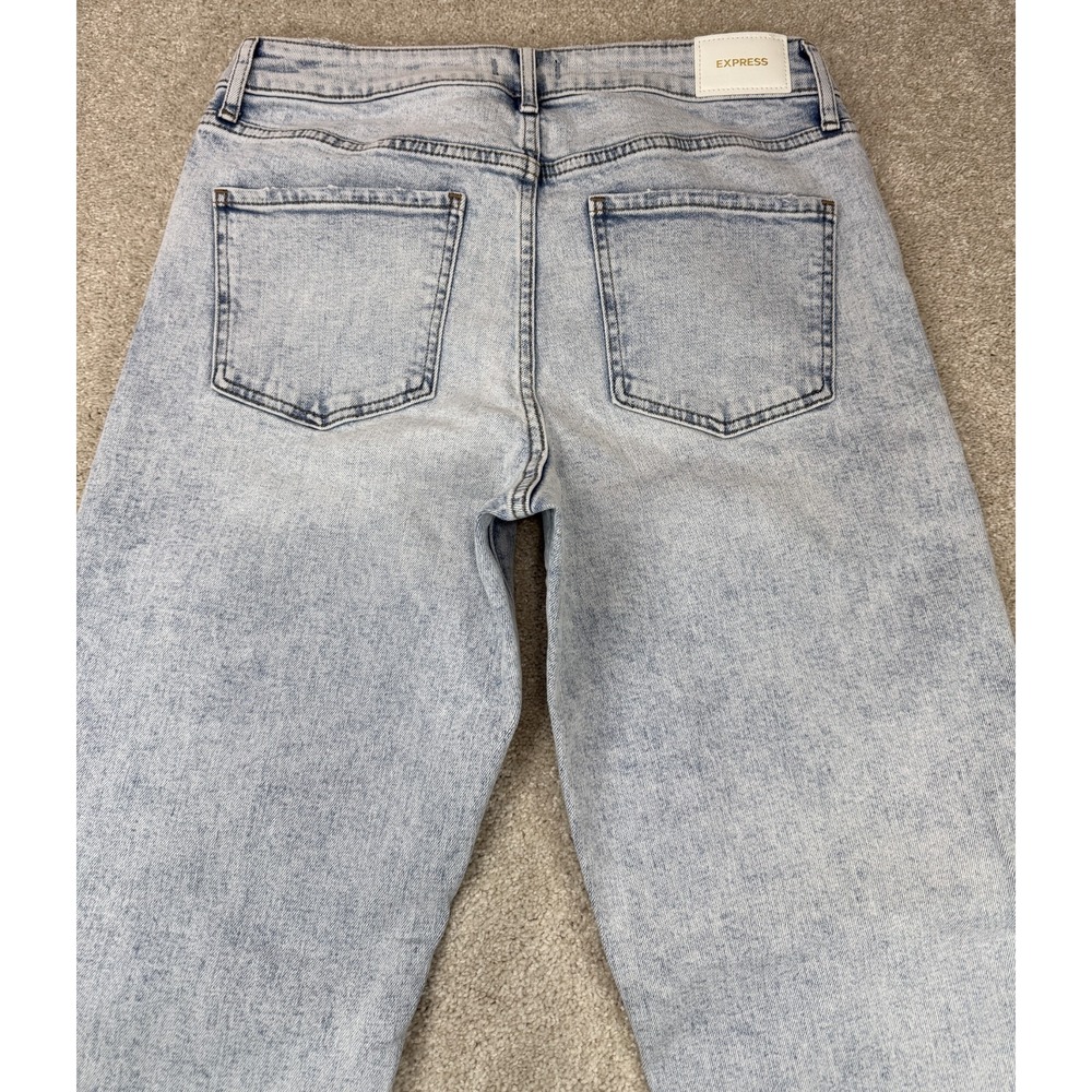 EXPRESS Boyfriend Mid Rise Stretch Women's Size 8r Light Wash Distressed Jeans - Picture 7 of 8